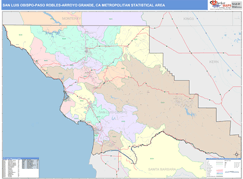 San Luis Obispo-Paso Robles-Arroyo Grande Metro Area Digital Map Color Cast Style